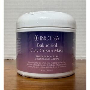INOTKA Bakuchiol Clay Cream Mask for Face, Kaolin, Charcoal, Glacial Clay, Green